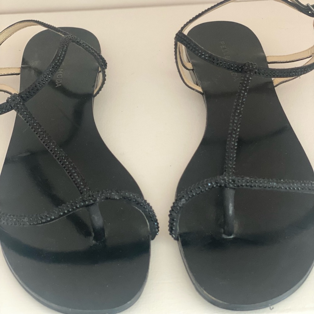 Pelle Moda Black Crystal Ankle Strap Sandals